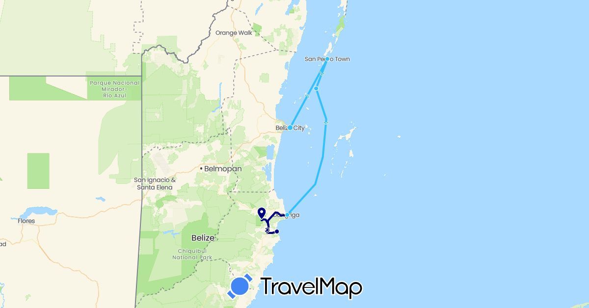 TravelMap itinerary: driving, boat in Belize (North America)